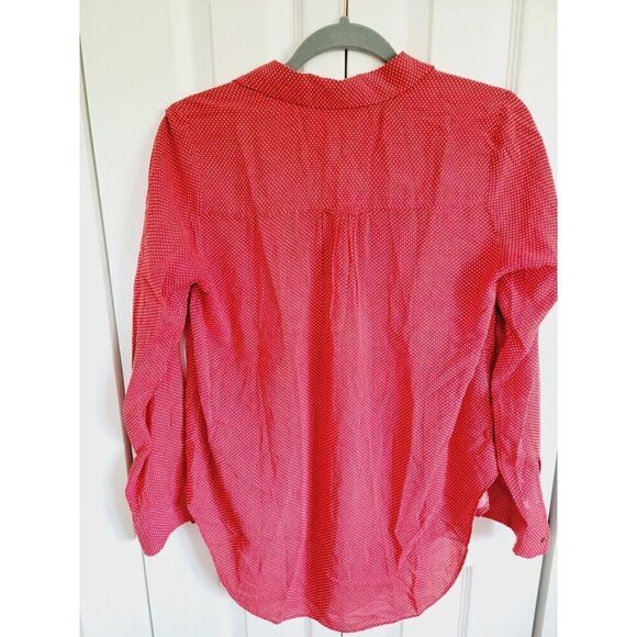 Maeve Anthropologie S Matilda Shirt Red White Dots Long Sleeve Small Button Frnt - Picture 2 of 7